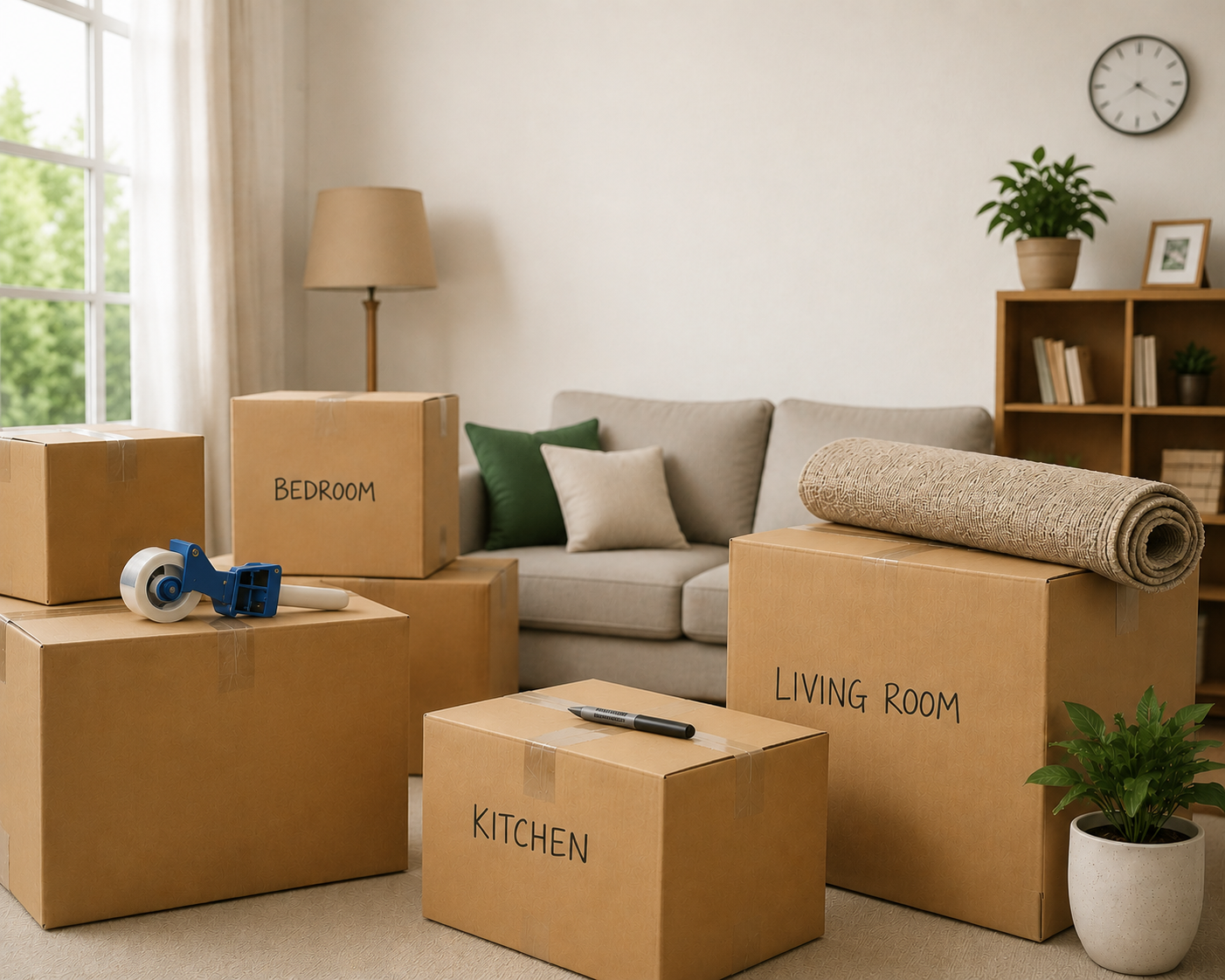 Moving day in a cozy living room