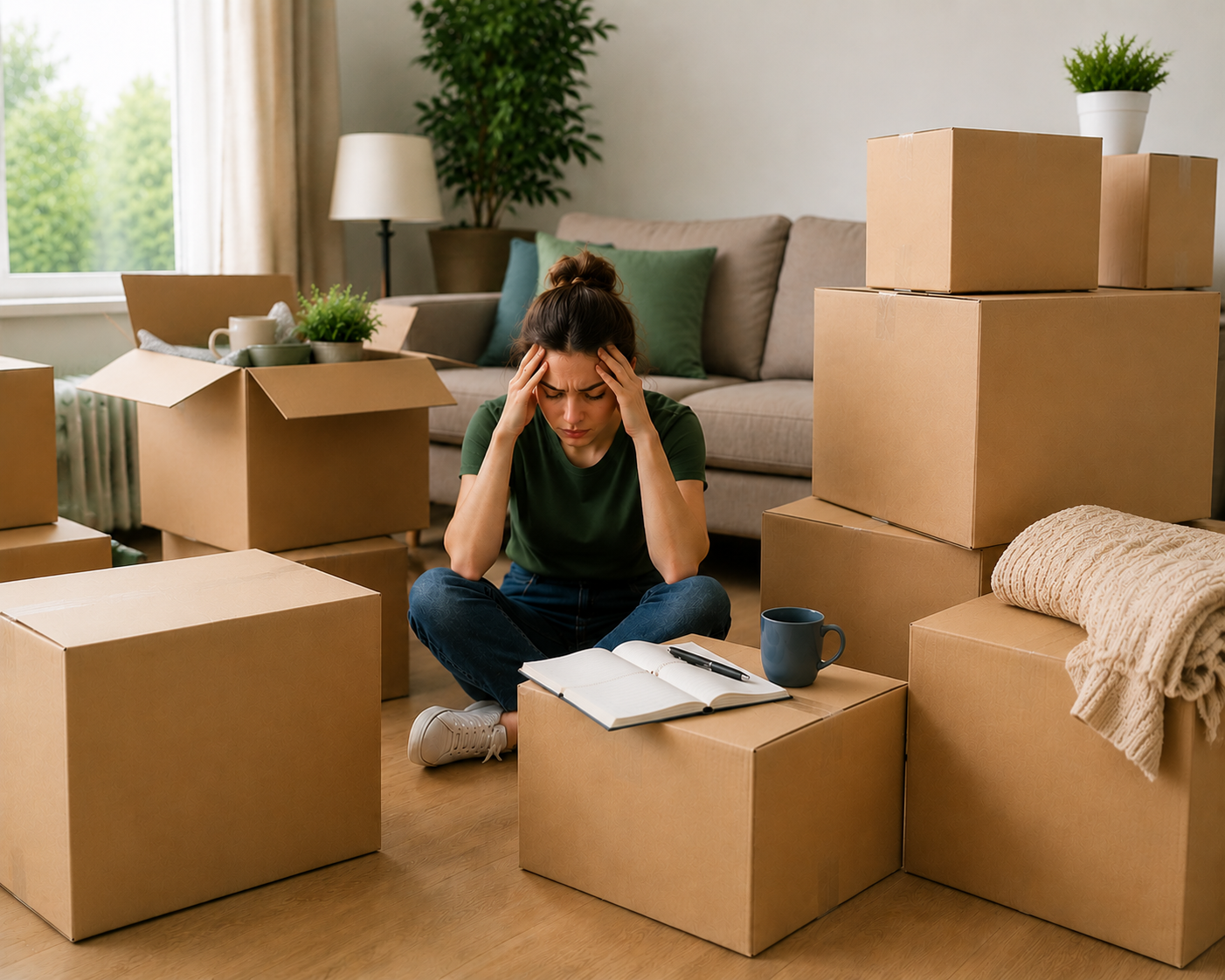 Stressed woman during moving day